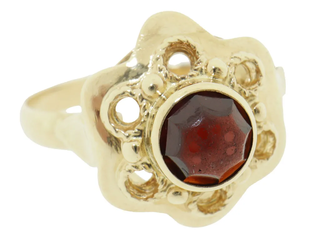 Lovely Garnet | 14 Karaat Vintage Gouden Edelsteen Ring 