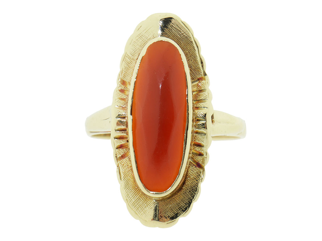 14 Karaat Gouden Ovale Ring Met Carneool Edelsteen 