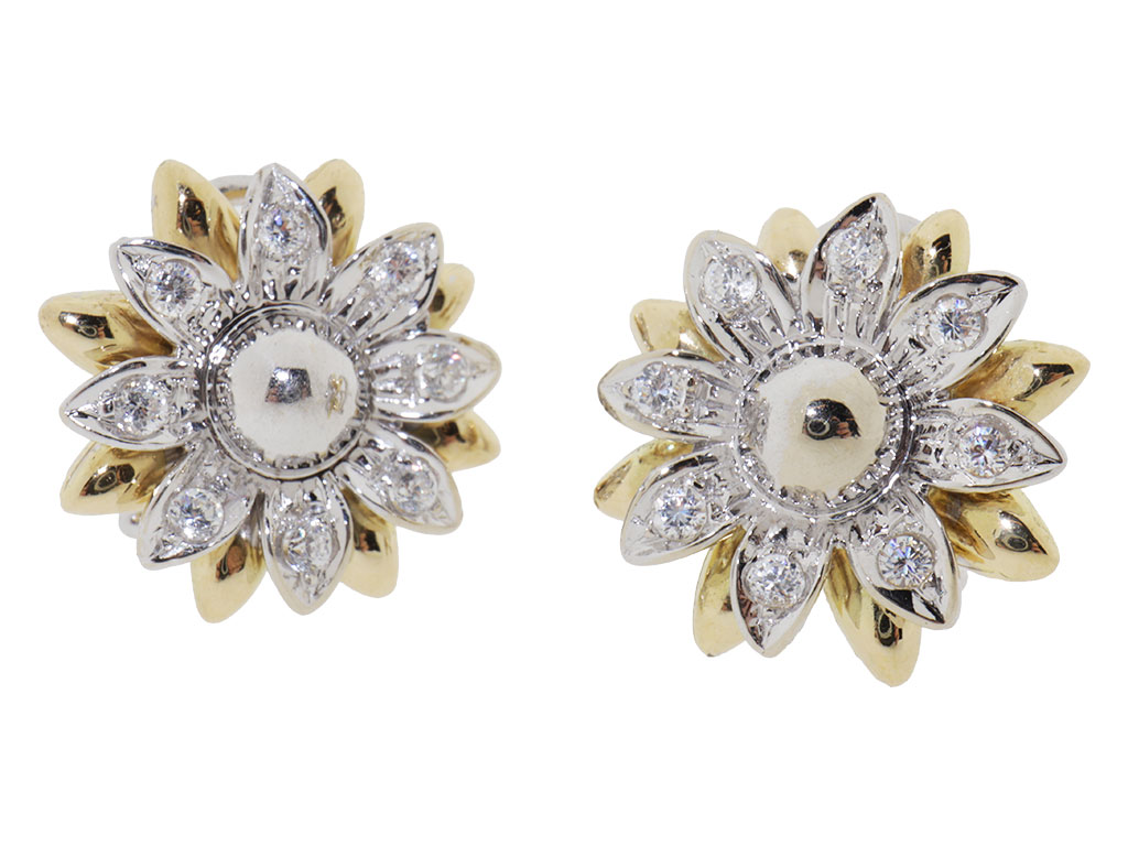 18 Karaat Gouden Schitterende Bloem Oorbellen 