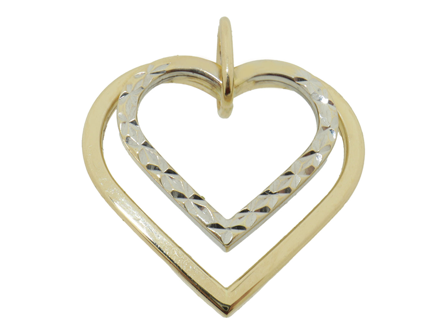 14 Karaat Bicolor Dubbel Hart Hanger