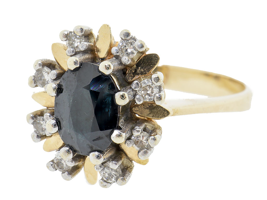 Klassieke 14 Karaat Gouden Saffier Ring Met Diamanten Halo 