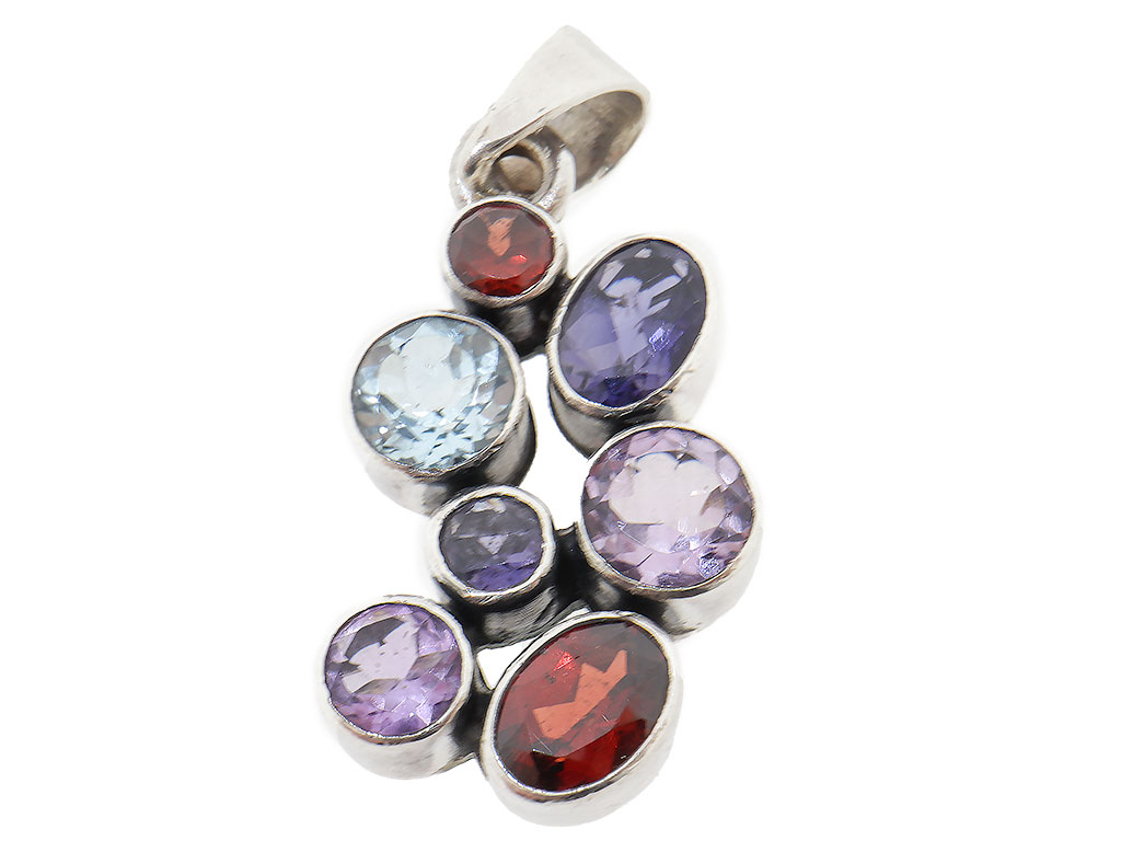 Zilveren Hanger Met Gekleurde Edelstenen 