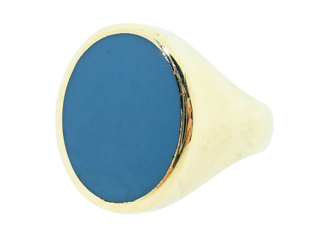 14 Karaat Gouden Ovale Zegelring Met Blauwe Lagensteen 