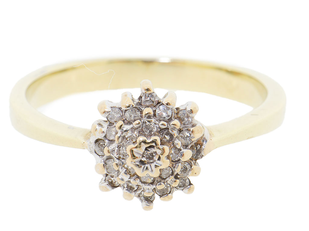 14 Karaat Gouden Cluster Ring Met 25 Diamanten 