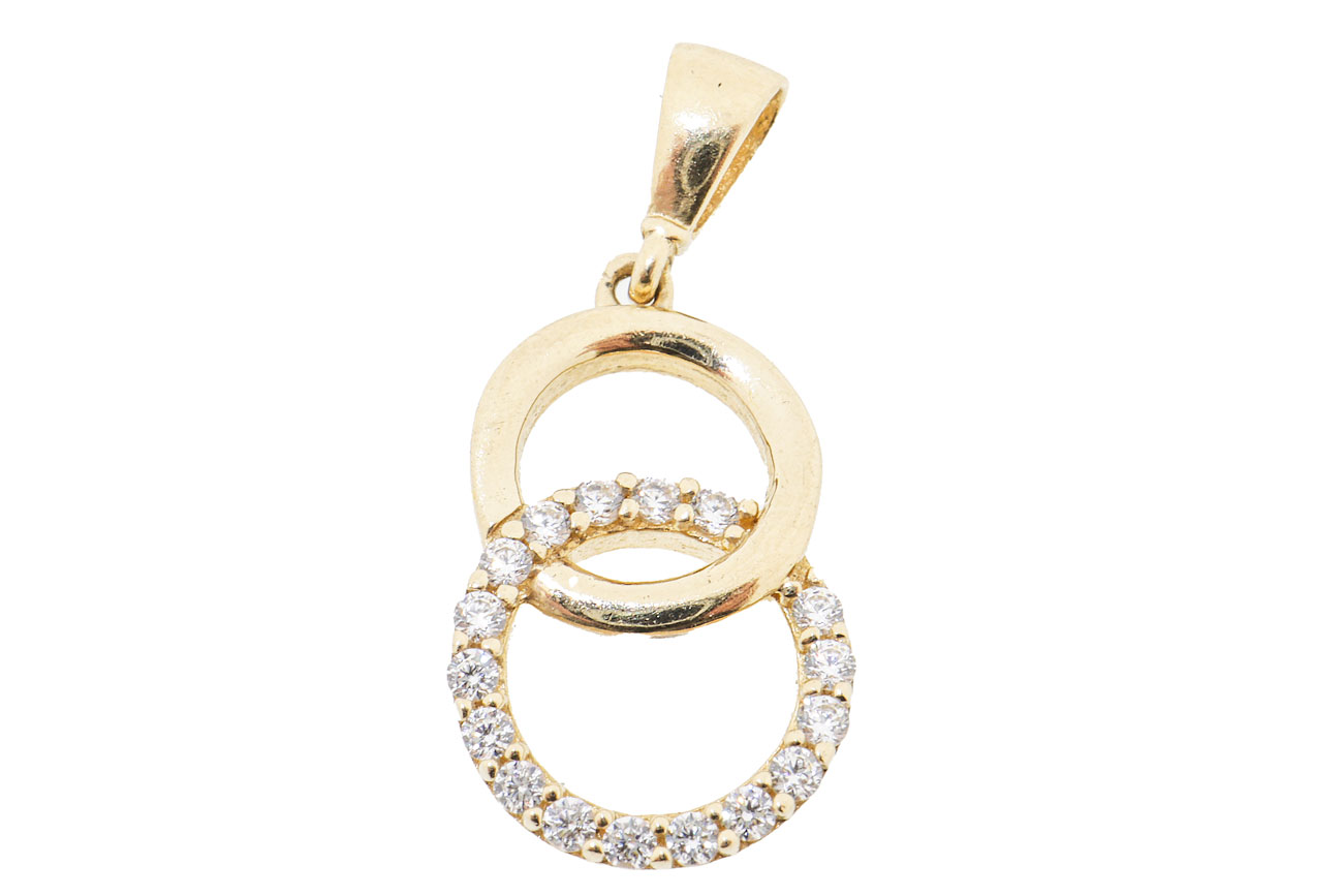 14 Karaat Gouden Cirkels Hanger Met Zirkonia 