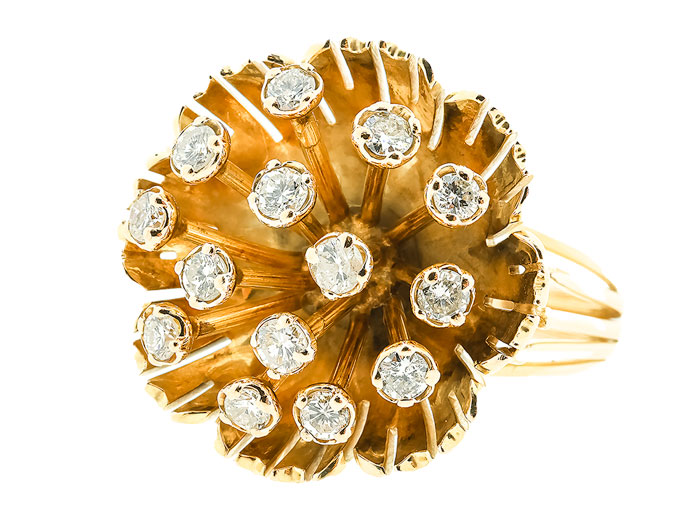 14 Karaat Gouden Bloemring Met Diamanten 