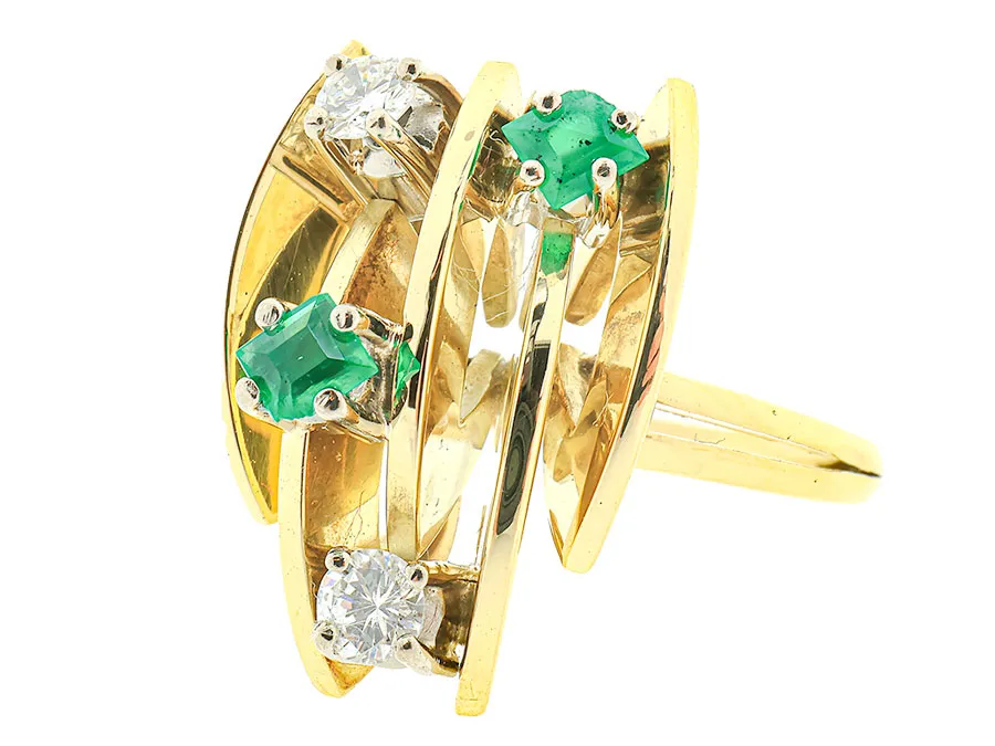 14 Karaat Gouden Ring Met Smaragd en Diamant | Modern & Uniek 