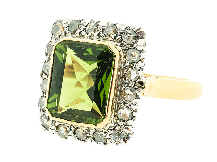 18 Karaat Gouden Ring Met Toermalijn en Diamanten 