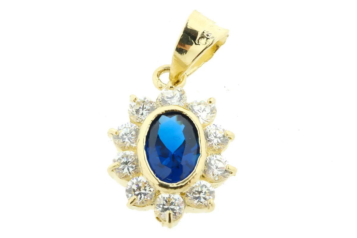 14 Karaat Lady Di Hanger Met Saffier En Zirkonia 