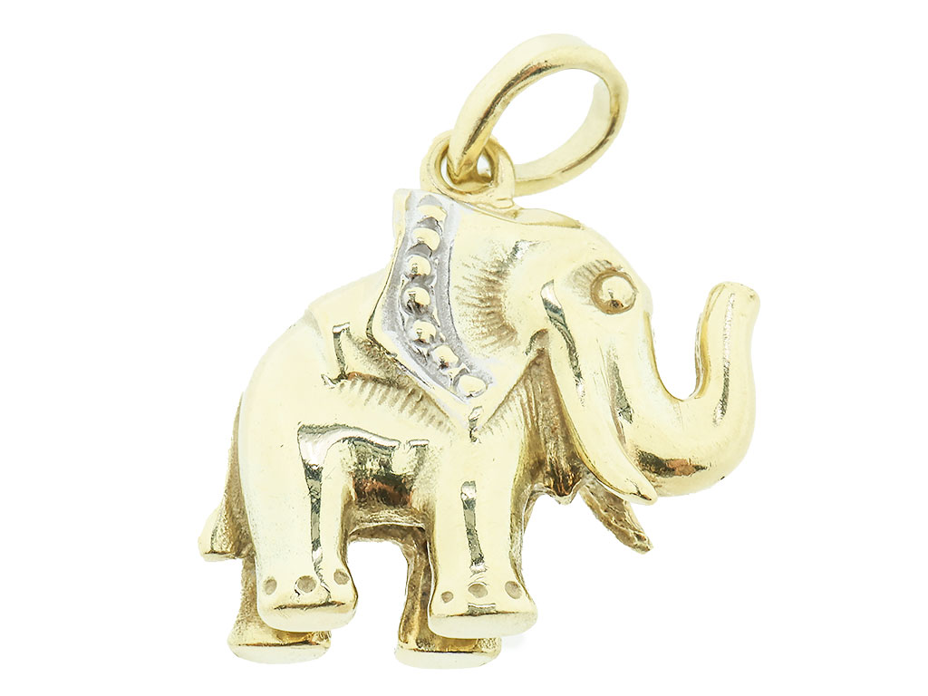 14 Karaat Gouden Olifant Hanger Met Diamanten