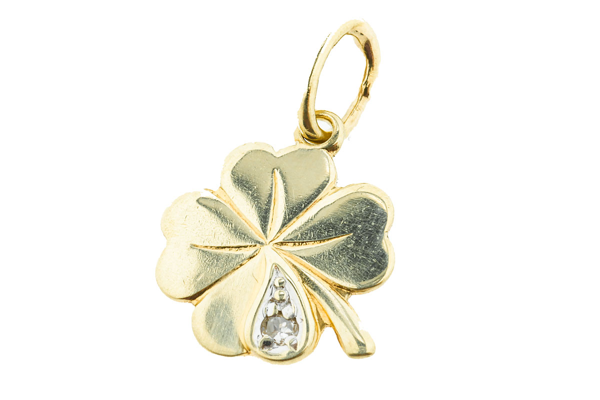 Gouden Klavertje Vier Hanger Met Diamant 