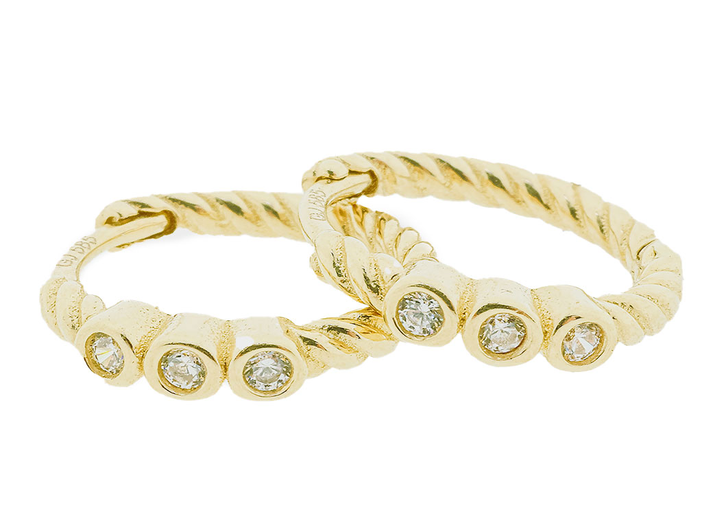 14 Karaat Gouden Gedraaide Creolen Met Zirkonia 