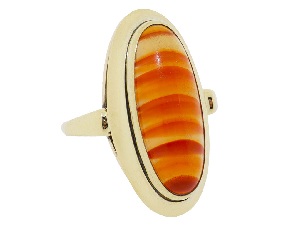 14 Karaat Vintage Gouden Ring Met Oranje Streep Agaat 