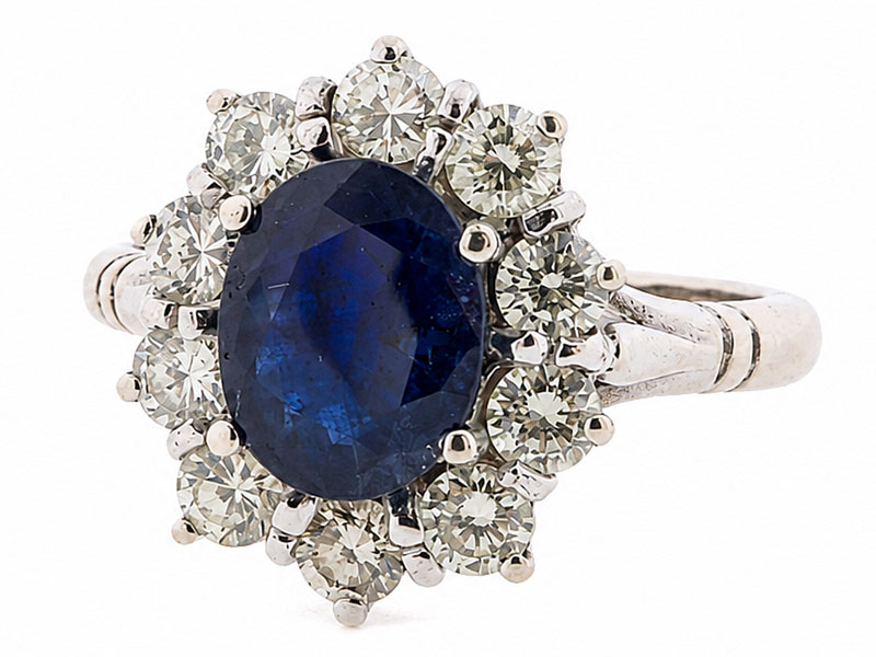 14 Karaat Witgouden Dames Ring Met Saffier en 1.00ct Diamanten 