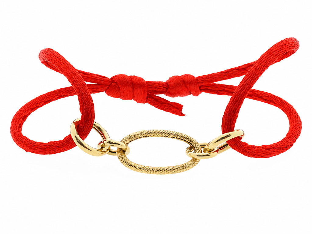 14 Karaat Gouden Satijnkoord Armband Met 5 Schakels