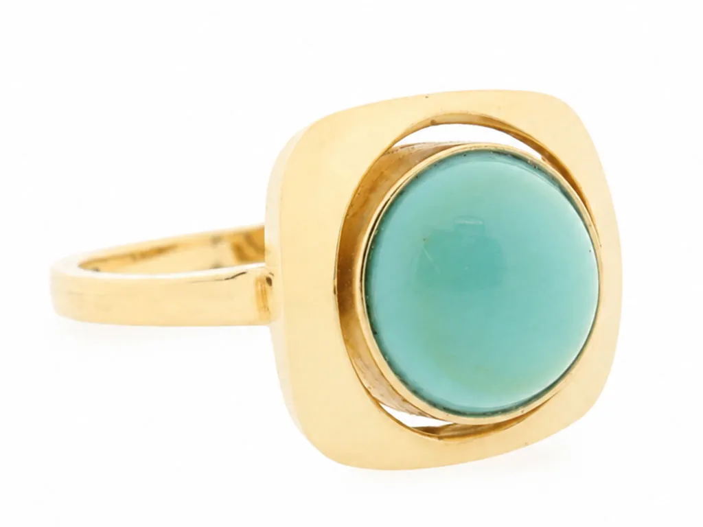 18 Karaat Gouden Dames Ring Met Turquoise Edelsteen 