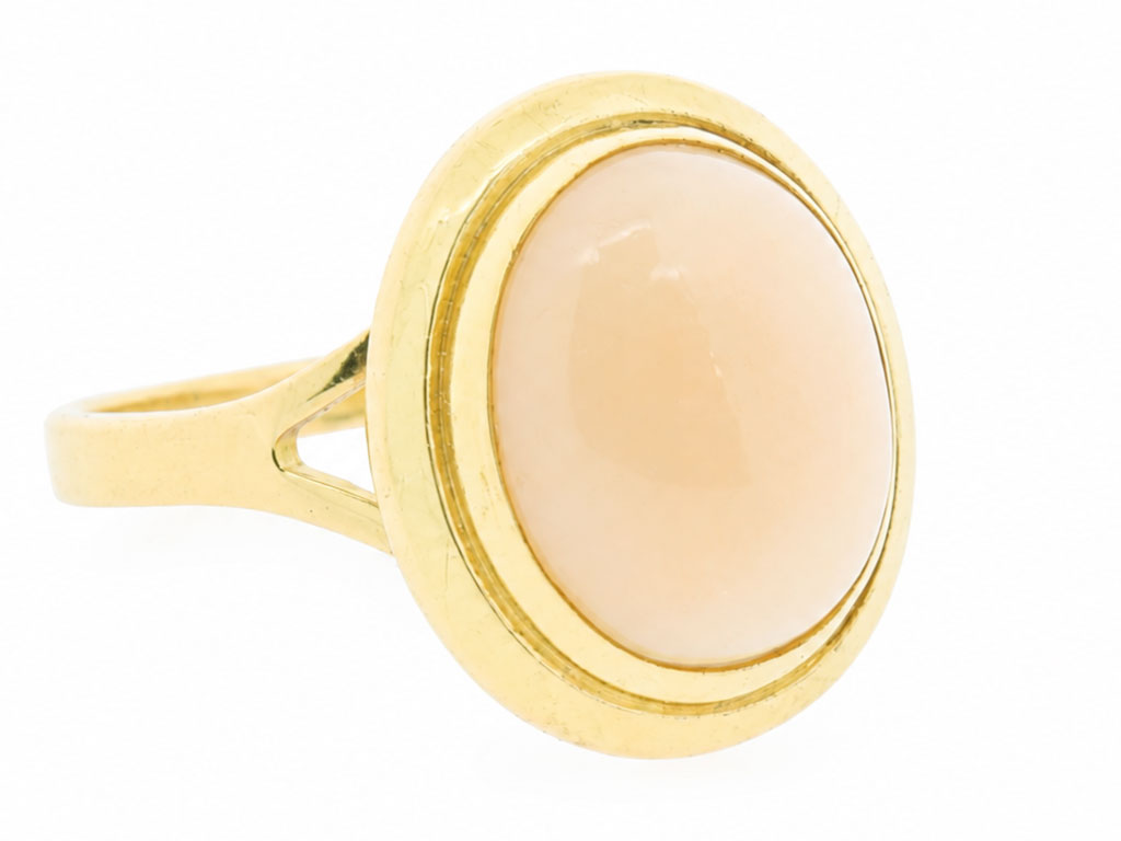 18 Karaat Gouden Dames Ring Met Roze Koraal 