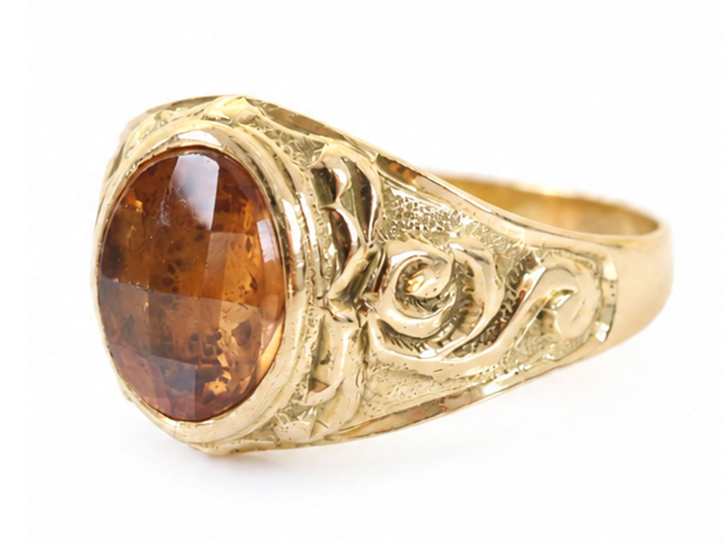 14 Karaat Vintage Gouden Ring Met Oranje Saffier 