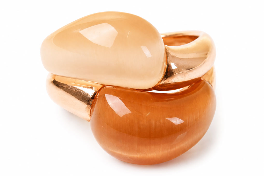 Caramel Glow | Zilveren Vergulde Ring Met Cat-Eye Stenen 