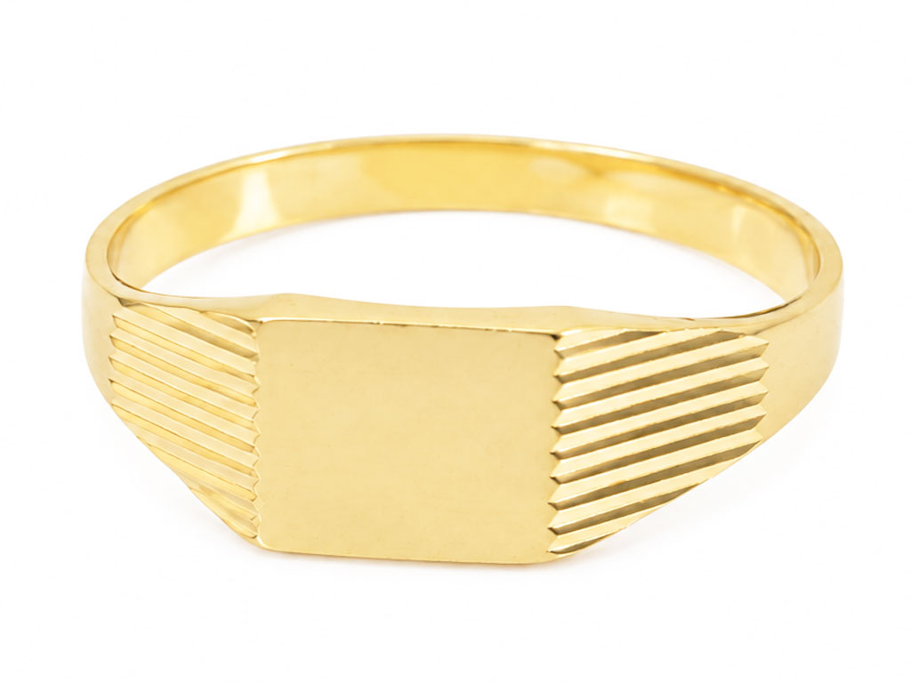 18 Karaat Gouden Bewerkte Pinkring Met Vierkante Zegel 