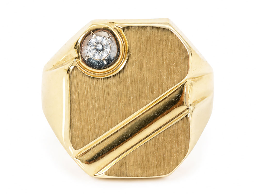 14 Karaat Vintage Gouden Herenring met Zirkonia