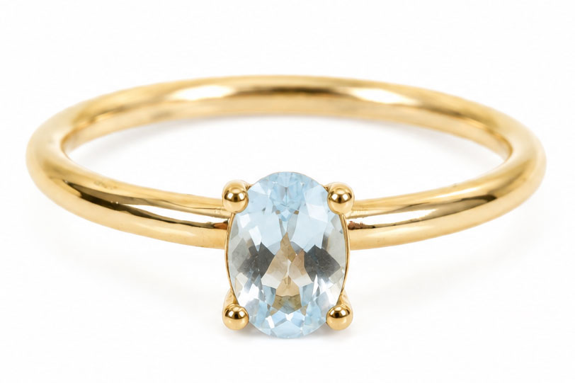 Azure | 14 Karaat Vintage Gouden Ring met Aquamarijn