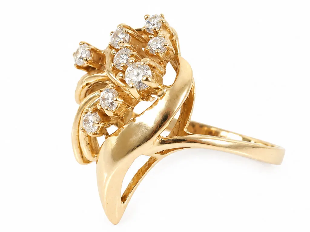 14 Karaat Gouden Bloemring met Cubic Zirkonia | Vintage Damesring