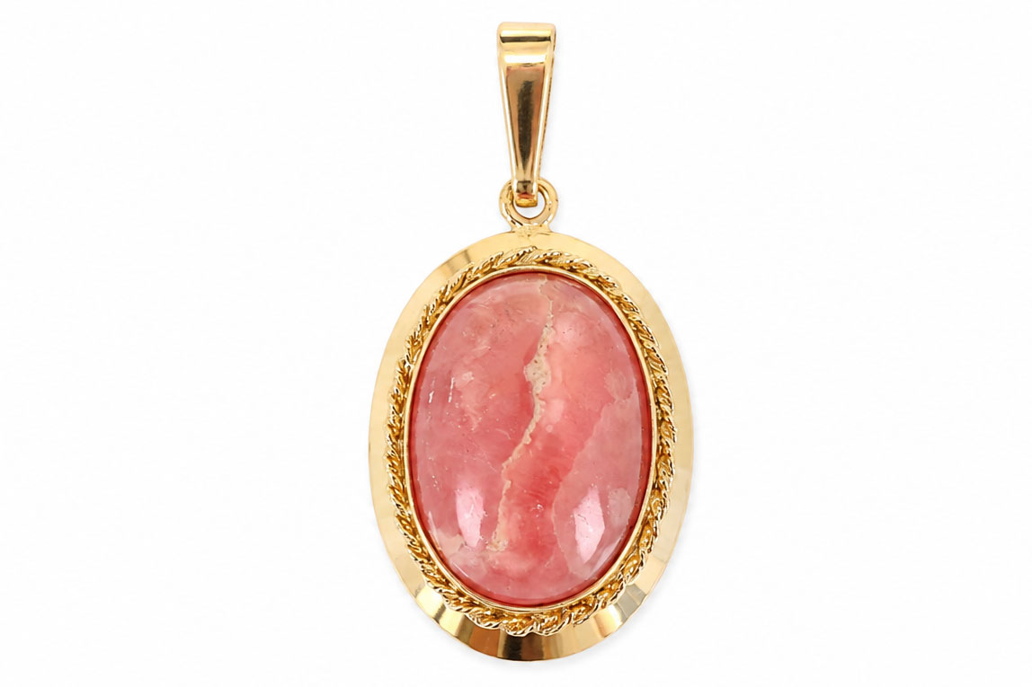 14 Karaat Vintage Gouden Hanger met Rhodochrosiet