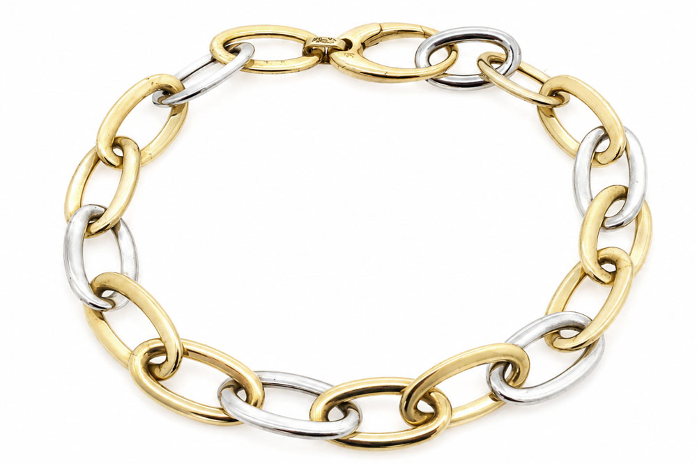 14 Karaat Bicolor Gouden Schakelarmband – 18 cm