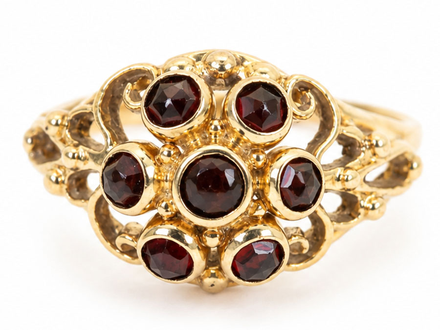 14 Karaat Vintage Gouden Ring met Granaatjes