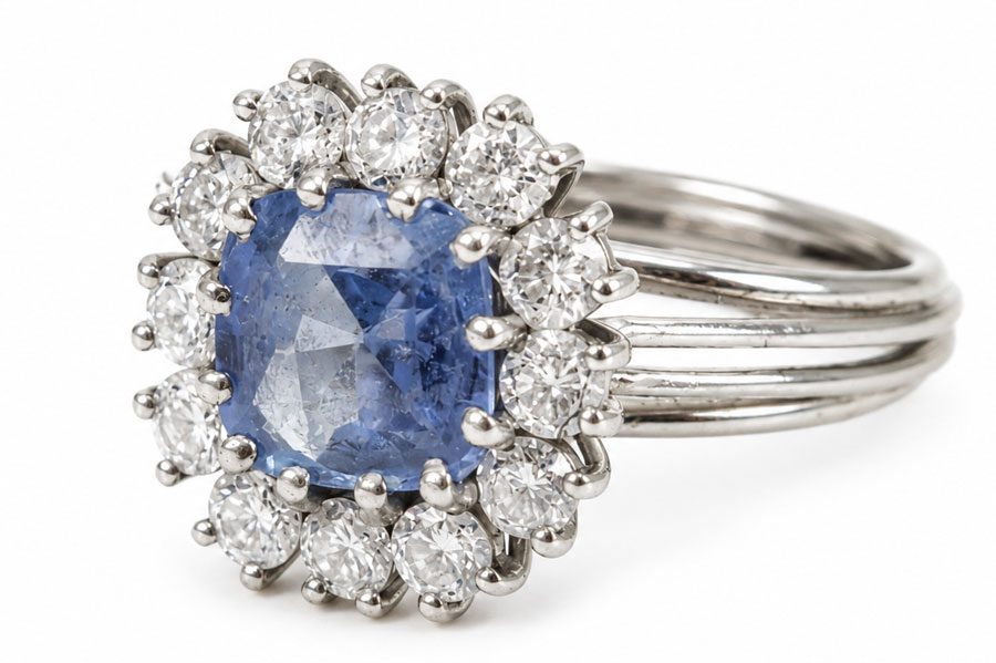 Royal Blue | 18 Karaat Entourage Ring met Saffier en Diamanten