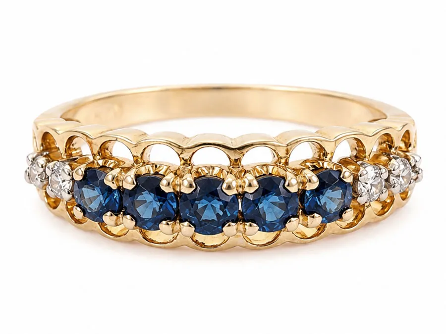 Vintage 14 Karaat Gouden Ring met Saffieren en Diamanten