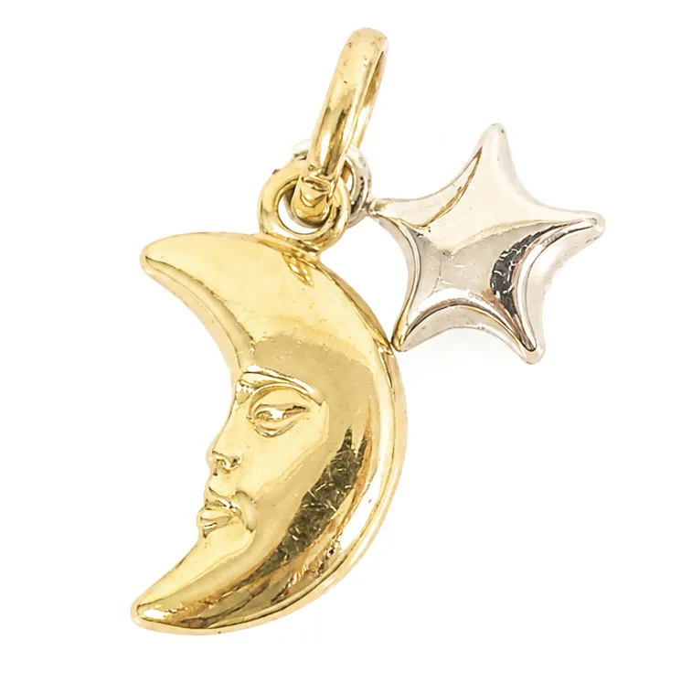 14 Karaat Gouden Maan Hanger met Witgouden Ster