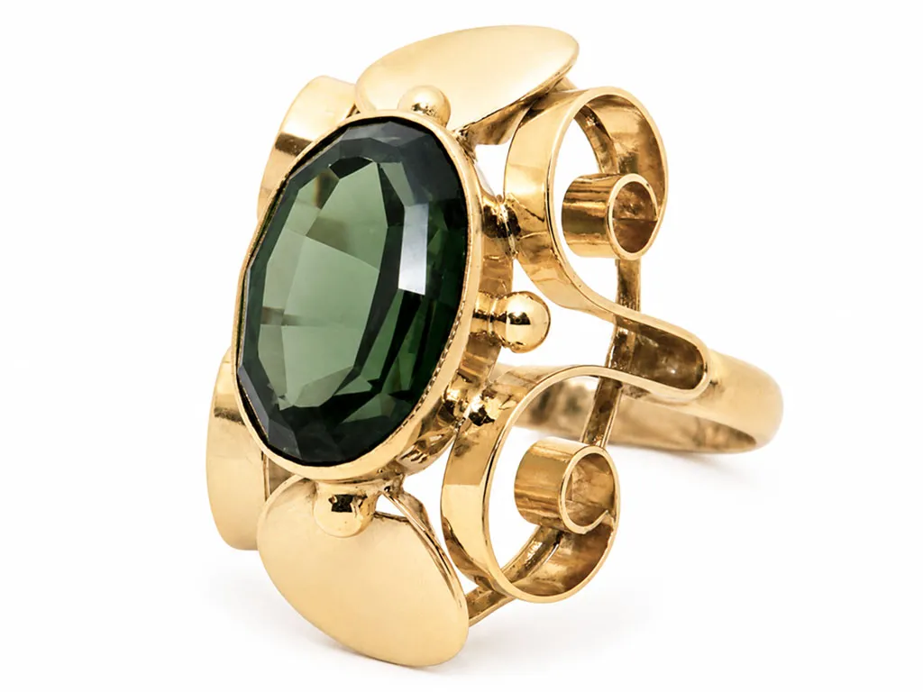 14 Karaat Gouden Ring Met Groene Saffier 