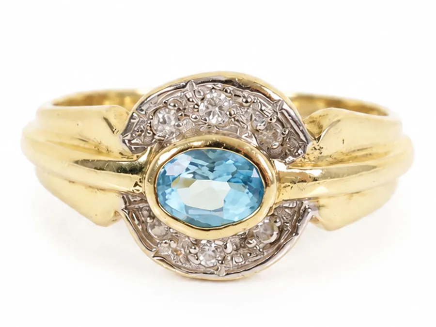 Vintage 18 Karaat Gouden Ring met Aquamarijn 