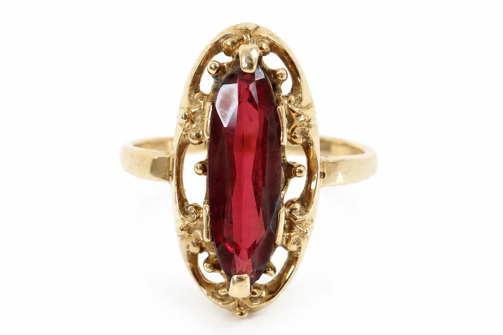 Unieke Vintage 14 Karaat Gouden Ring met Rode Steen