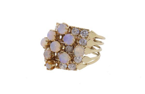 14 karaat vintage gouden ring met opaal en zirkonia