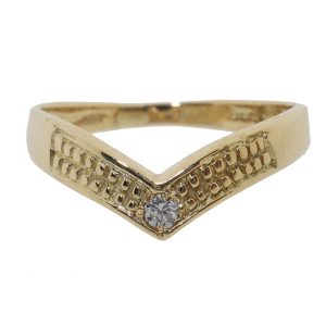 14 karaat vintage gouden V-ring met diamant