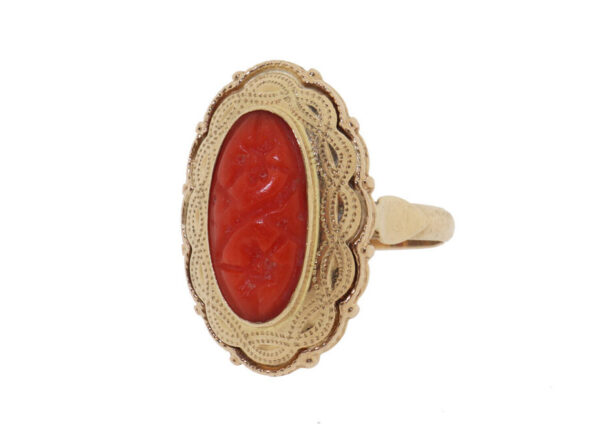 Coral Flower | Vintage Gouden Ring Met Bloedkoraal